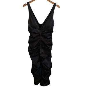 Xscape Black Ruched Bodycon Dress V-neck Sleeveless